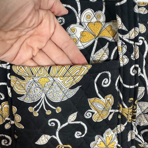 Vera Bradley Tote Bag Large Jumbo Quilted Black Yellow Bird 6 Pockets Zip Top - Picture 4 of 11